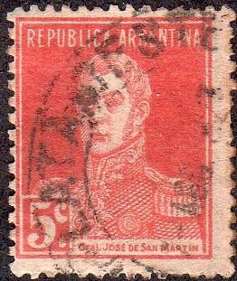 Argentina 328 - Used - 5c ‭‭‭Gen. Jose de San Martin (1923) (cv $0.30) (2)