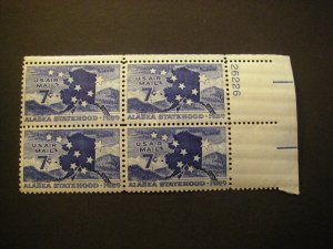 Scott C53, 7c Alaska Statehood, PB4 #26226 UR, MNH Airmail Beauty