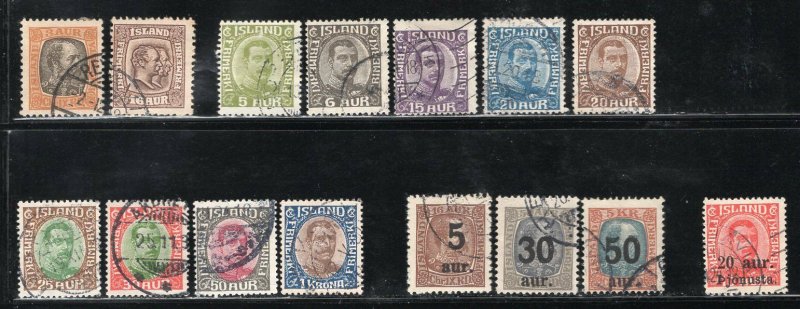 Iceland 1902-25 Christian Types 15 Used Stamps Including Surcharges CV$250