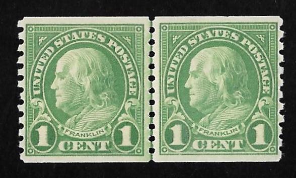 597 1 cent Franklin, Line Pair Stamp mint OG NH EGRADED SUPERB 98 XXF