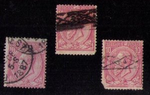 BELGIUM Sc 52/52(a)(c) x 3 each Used (Color Shades)Blu,Gray,Ylw Paper F-VF