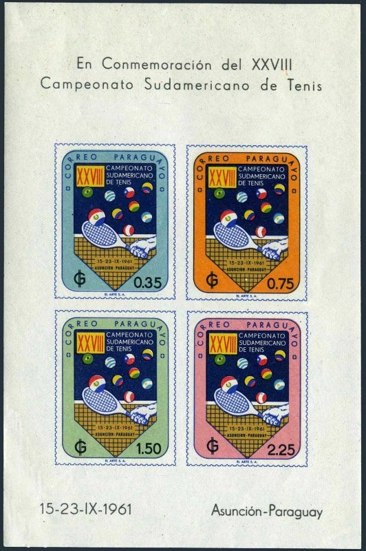 Paraguay 605-C303,609a,C303a imperf,MNH.South American Tennis Championships,1961