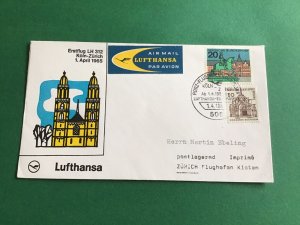 Germany Koln Zurich 1965 Air Mail Flight Stamp Cover R45198