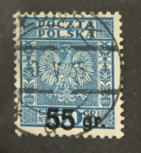 Poland 1934 Scott 284 used - 55 on 60 gr,  Eagle,  Coat of arms