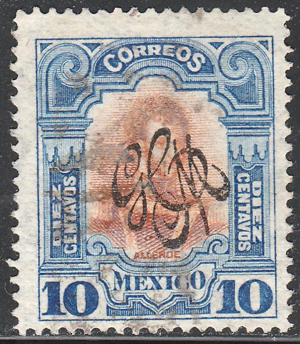 MEXICO 489, 10c `CARRANZA MONOGRAM REVOLUTIONARY OVPT.USED. (614)