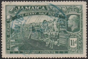 Jamaica #90 1921 1-1/2d Green WW1 Troops Embarking USED-VF-VLHM