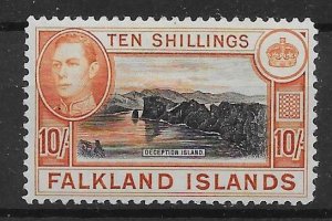 FALKLAND ISLANDS SG162a 1942 10/= BLACK & ORANGE MTD MINT