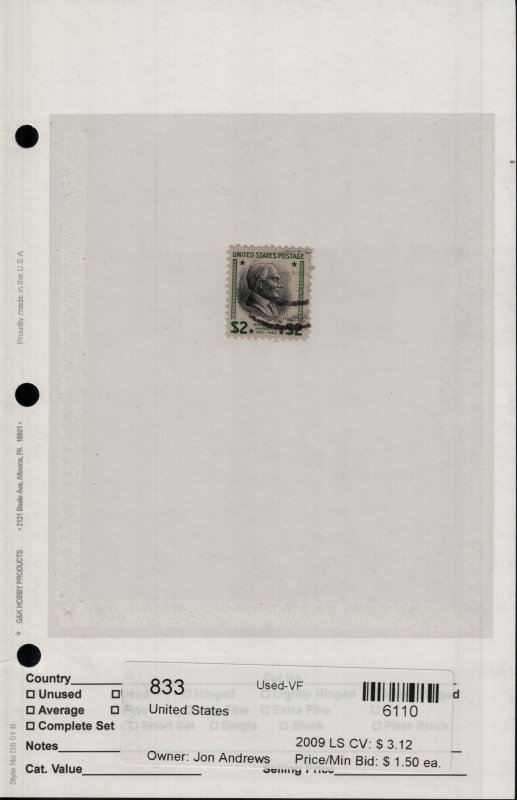 US 833 Used Calvin Coolidge