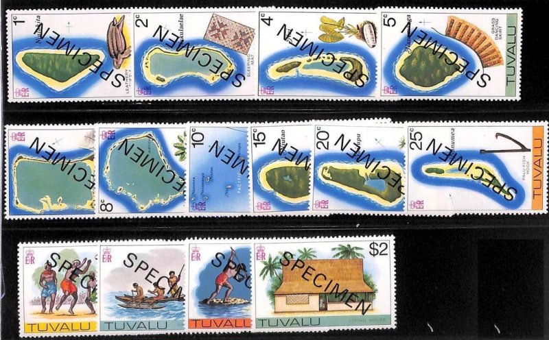 76540 - TUVALU - STAMPS - Yvert # 23/37 overprinted SPECIMEN maps TURTLES music