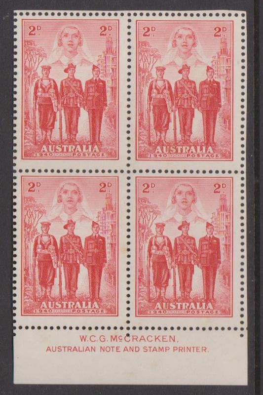 Australia Sc#185 MNH / MH on 1 stamp Imprint Block of 4 - a few tone spots