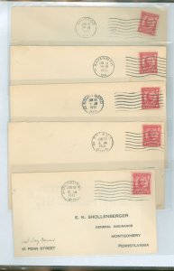 US 690 2c pulaski commem., five addressed, uncacheted FDCs with different city cancels, january 16, 1931, chicago, il, savannah,