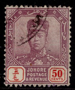 MALAYSIA - Johore GV SG119, 50c dull purple & red, FINE USED.