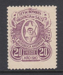 Argentina, Salta, Forbin 48 mint 1910 20p Ley de Bosques Fiscal Top Value to Set