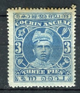 INDIA; COCHIN 1911-13 early Raja Varma Mint hinged 3p. value