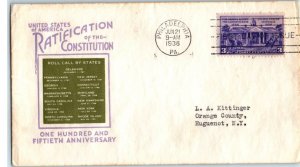 1938 Constitution Ratification 3c purple Sc 835-42 FDC with Harry Ioor cachet