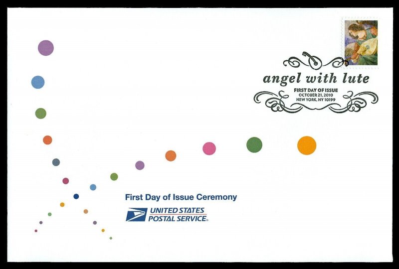 Scott 4477 44c Angel with Lute First Day Cover with Ceremony Program Insert