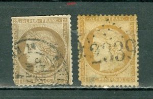 FRANCE 1873  CERES #55 LOT of (2) CANCELLATION...SHADES...SOME FAULTS
