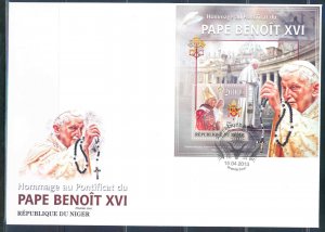 NIGER 2013 HONORING THE PONTIFICATE OF POPE BENEDICT XVI SOUVENIR SHEET FDC