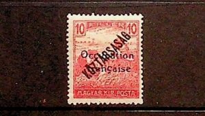 HUNGARY - FRENCH OCCUPATION Sc 1N30 LH SIGNED OF 1919-OVERP ON 10f W/KOZTARSASAG