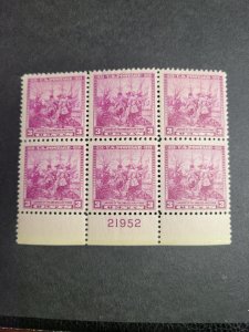 US SC# 836, OG HR, plate block of 6