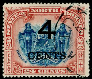 NORTH BORNEO SG117a, 4c on 24c blue & lake, USED. Cat £60. PERF 16.