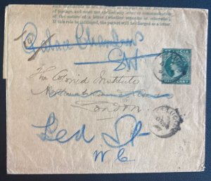 1897 St Lucia Postal Stationery Wrapper Cover To London England