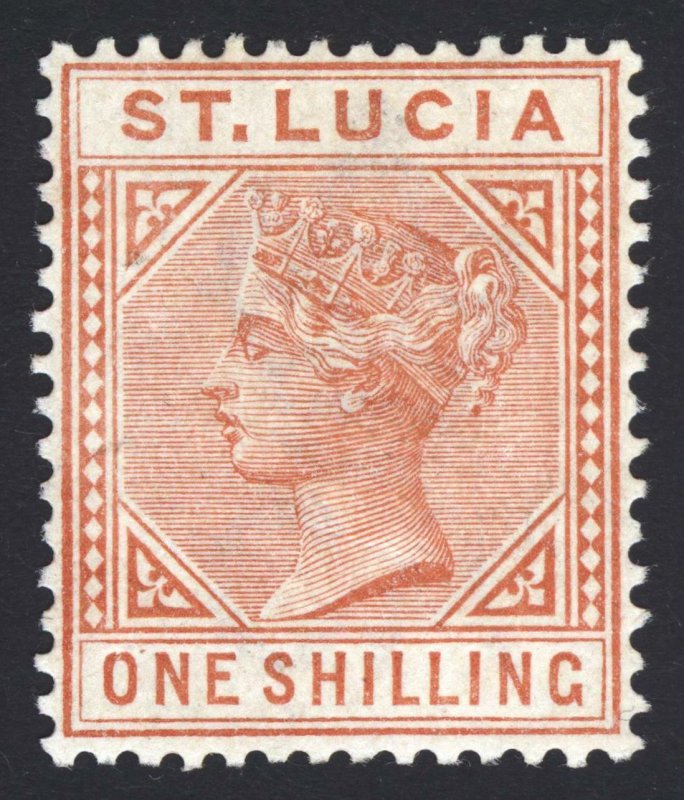 St Lucia 1885 1s Org Brn Perf 14 Wmk CC DIE I SG 36 Sc 36 LMM/MLH Cat£375($491)