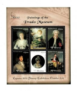 Bhutan 2000 - Prado Art Paintings - Sheet of 6 Stamps - Scott #1329 - MNH