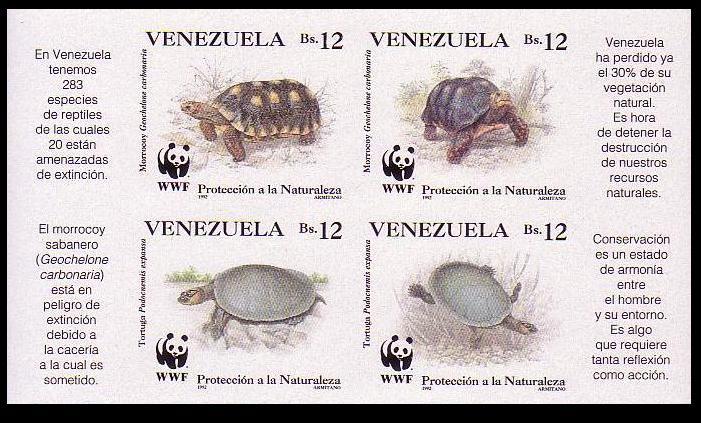 Venezuela WWF Red-footed Tortoise and River Turtle Block of 4 impref 1992