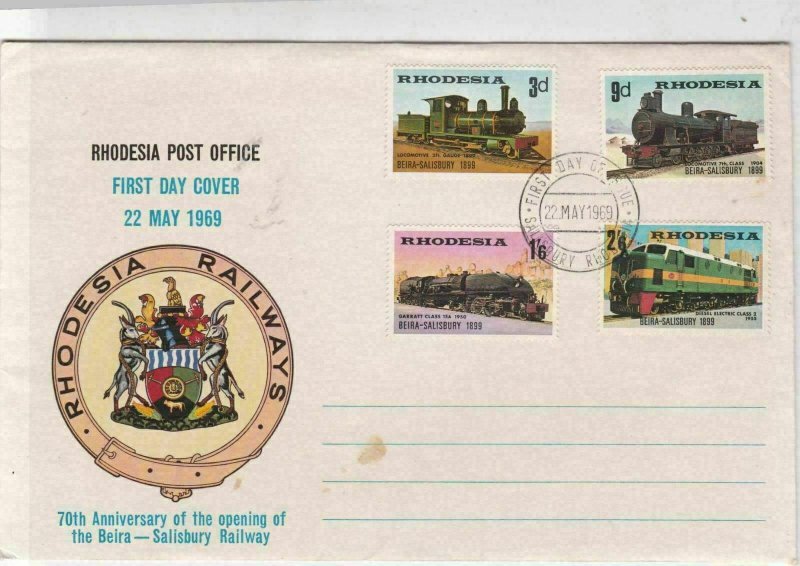 rhodesia 1969 70th anniv of beira-salisbury railway fdc stamps cover ref 20633