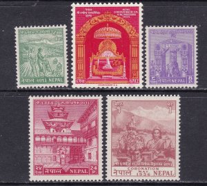 Nepal Scott 84- 88, 1956 King Mahendra Coronation  VF MNH. Scott $180