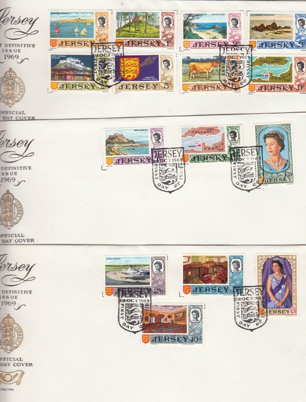 Jersey 1969 First Definitive set ½d - £1  on FDC