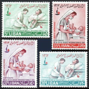 Lebanon C376-C379,MNH.Intl. Red Cross Cent.Blood Transfusion,Nurse & Infant,1963