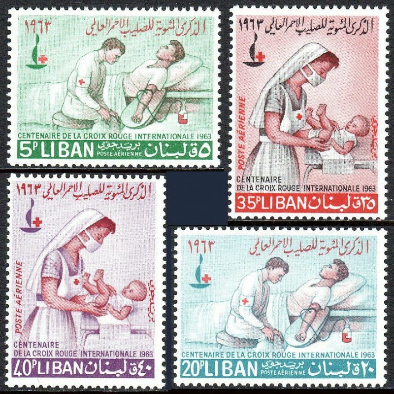 Lebanon C376-C379,MNH.Intl. Red Cross Cent.Blood Transfusion,Nurse & Infant,1963