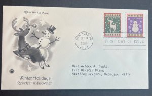 WINTER HOLIDAYS REINDEER & SNOWMAN OCT 8 2009 NEW YORK NY FIRST DAY COVER (FDC)