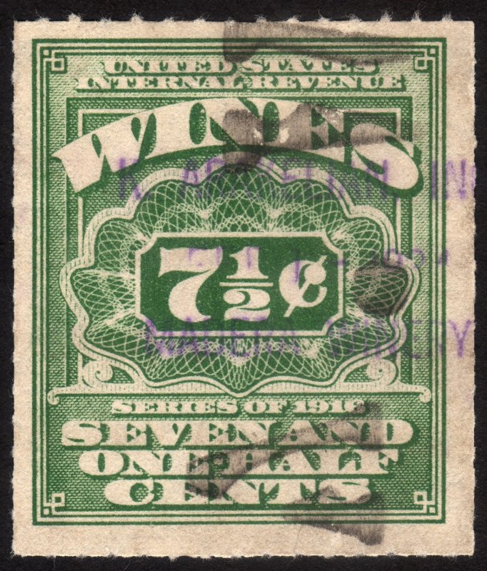 1916, US, Wine revenue, 7 1/2c, Used, Sc RE64