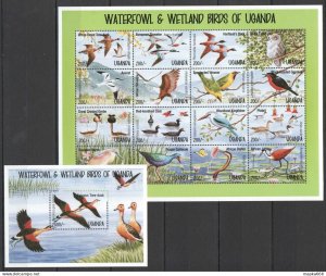 Ss1645 Uganda Fauna Birds Waterfowl & Wetland Birds Of Uganda 1Sh+1Bl Mnh