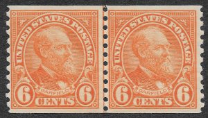 US Stamps Scott #723 MH Perf 10 Vertical Coil Line Pair 6c Garfield SCV $60