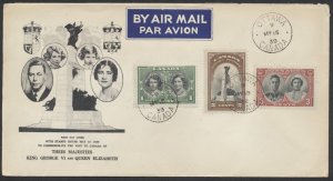 1939 #246-248 Royal Visit FDC War Memorial Cachet Oversize Ottawa