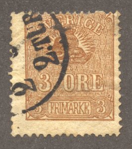 Sweden Scott 13 UHR - 1862 3o Lion and Arms, Perf 14 - SCV $14.00