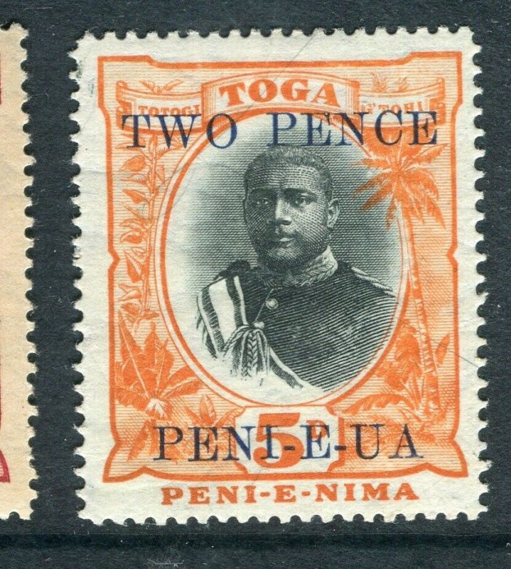 TONGA; 1923 early Pictorial issue Mint hinged TWO PENCE surcharge value