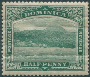 Dominica 1912 SG47aw ½d green KGV Roseau mult crown CA wmk rev natural creases M