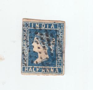 INDIA 1854 HALF ANNA BLUE USED 3 MARGINS