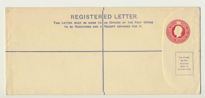 BASUTOLAND GV 4d REGISTERED ENVELOPE, VF UNUSED, H&G#E1a (SEE BELOW