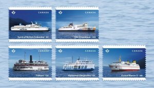 Die Cut = CANADIAN FERRIES = FERRY, SHIP = set of 5 BK stamps MNH Canada 2023