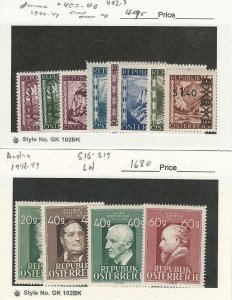 Austria, Postage Stamp, #483-488, 492-3 Mint NH, 516-9 LH, 1946-49, JFZ