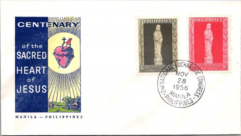 Philippines FDC 1956 - Centenary Feast of Sacred Heart - 5c/20c Stamp - F43277