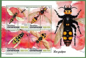 B1333 - Centrafricaine - ERROR MISPERF Stamp Sheet - 2023 - INSECTS-