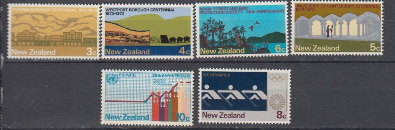 J38922, jlstamps, 1973 new zealand set mnh #511-6 designs