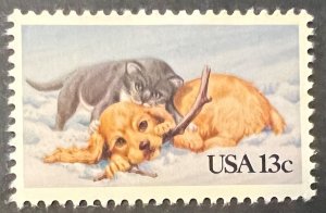 Scott#: 2025 - Kitten & Puppy 13¢ 1982 Single Stamp MNHOG